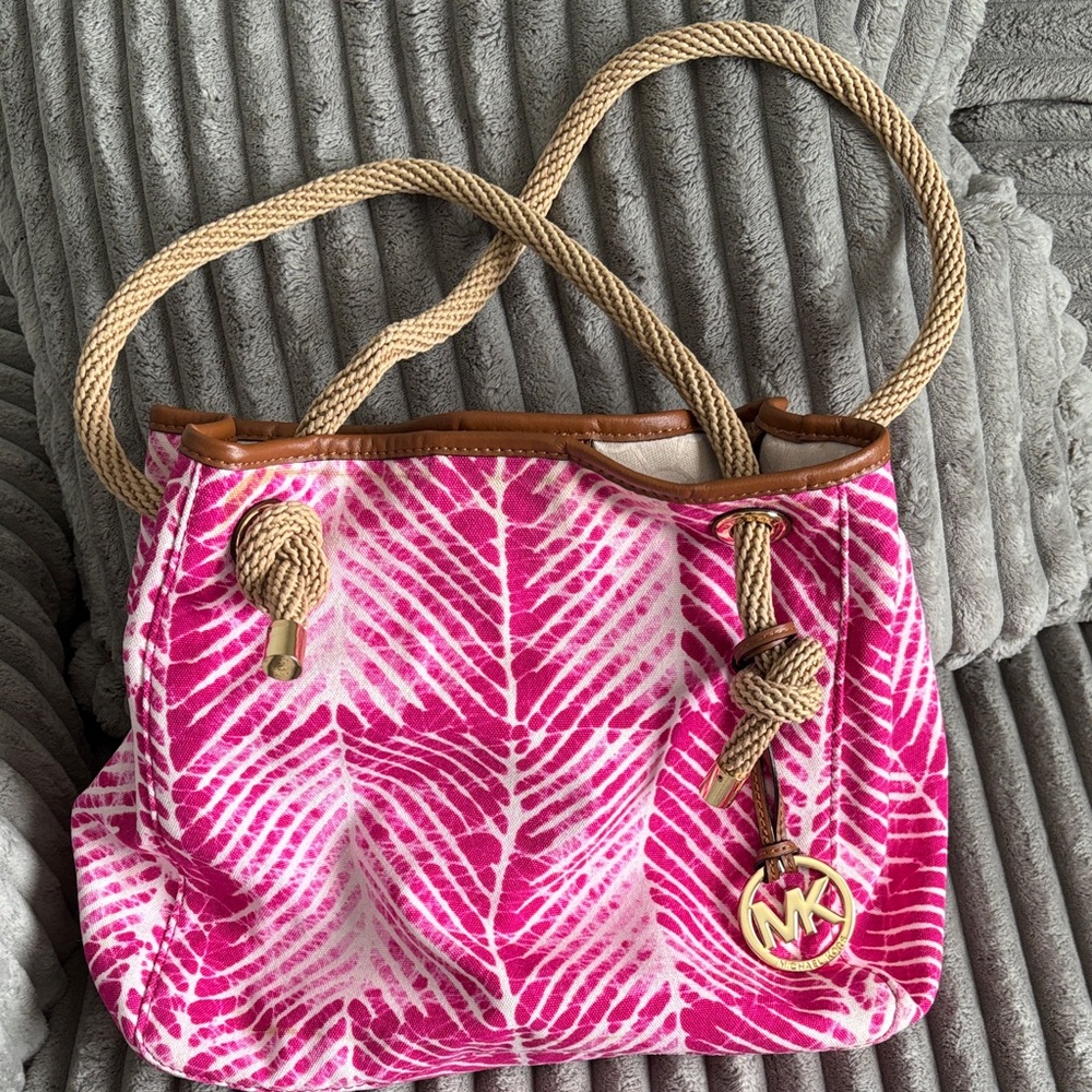 Michael Kors Pink and White Patterned Tote Bag